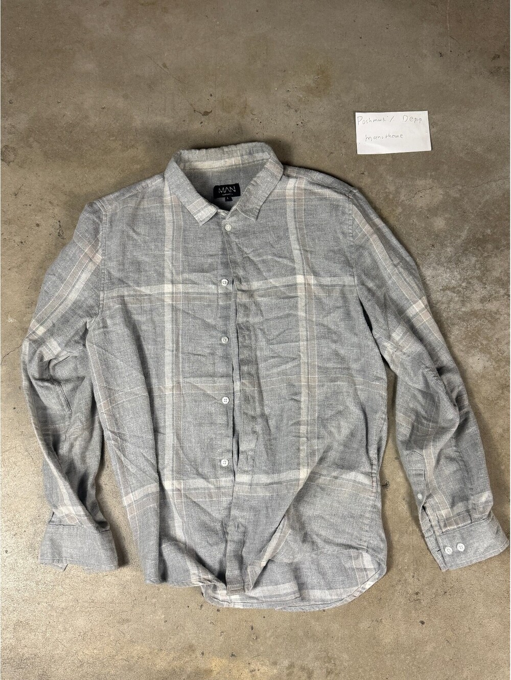 boohooMAN Men’s Large Gray Plaid Long Sleeve Button-Up Shirt